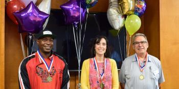 Craven Community College recently presented three employees with annual Excellence Awards in the categories of Staff, Faculty and Adjunct Faculty. Pictured left to right: Donell Bryant, Barbering program manager and instructor; Carmela Magliocchi-Byrnes, chemistry instructor; and Joe Randazzo, Electrical trades instructor.