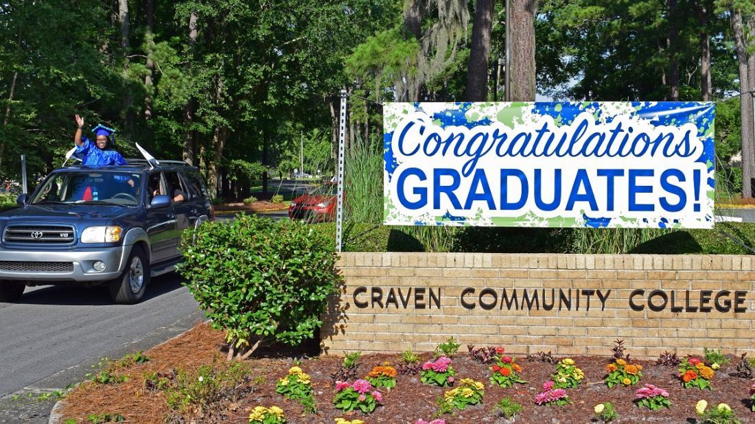 Craven CC’s graduates celebrated their accomplishments during the college’s first drive-in graduation ceremony on June 27. More than 140 graduates attended, and over 580 students earned 1,083 certificates, diplomas and degrees.
