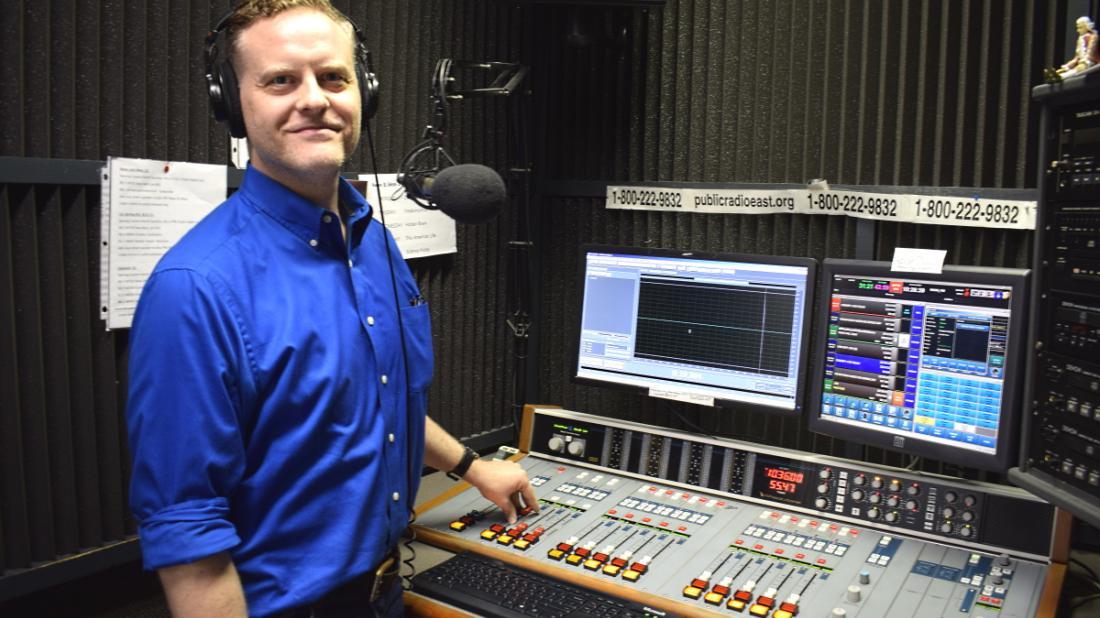 Ben Donnelly, general manager of Public Radio East since Aug. 2018, brings over two decades of public radio experience to the network, as well as familiarity with the inner workings of operation on a college campus. (Photo by Holly Desrosier)