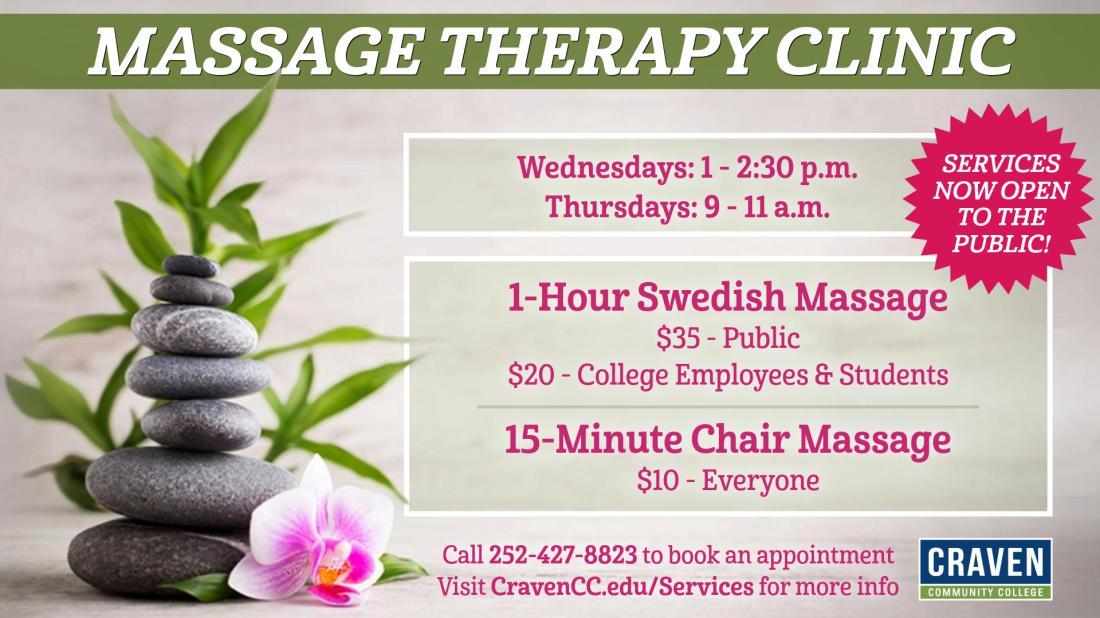 Massage Therapy Clinic slide with new service hours