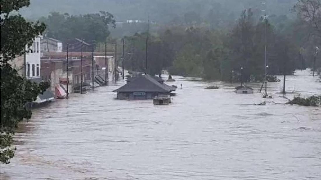 Flooding and destruction from Hurricane Helene in Spruce Pine, NC