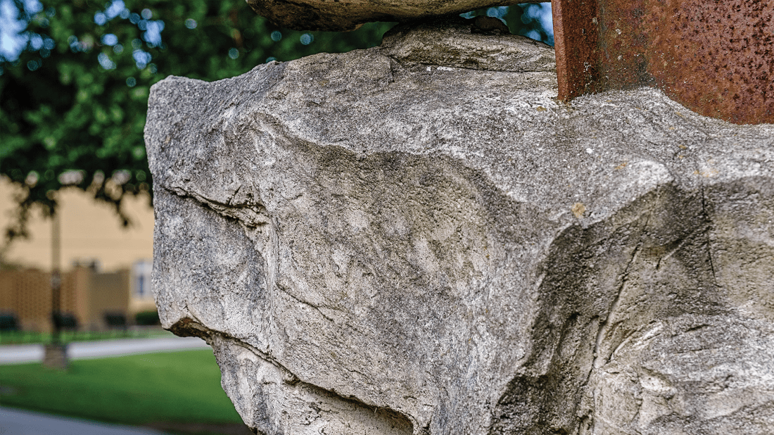 Welded steel, fiber glass, and steel reinforced concrete statue
