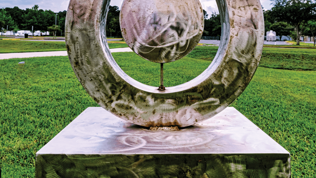 Stainless steel abstract seed sculpture