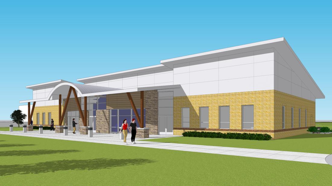 Rendering of one-story Corporate Training Center building