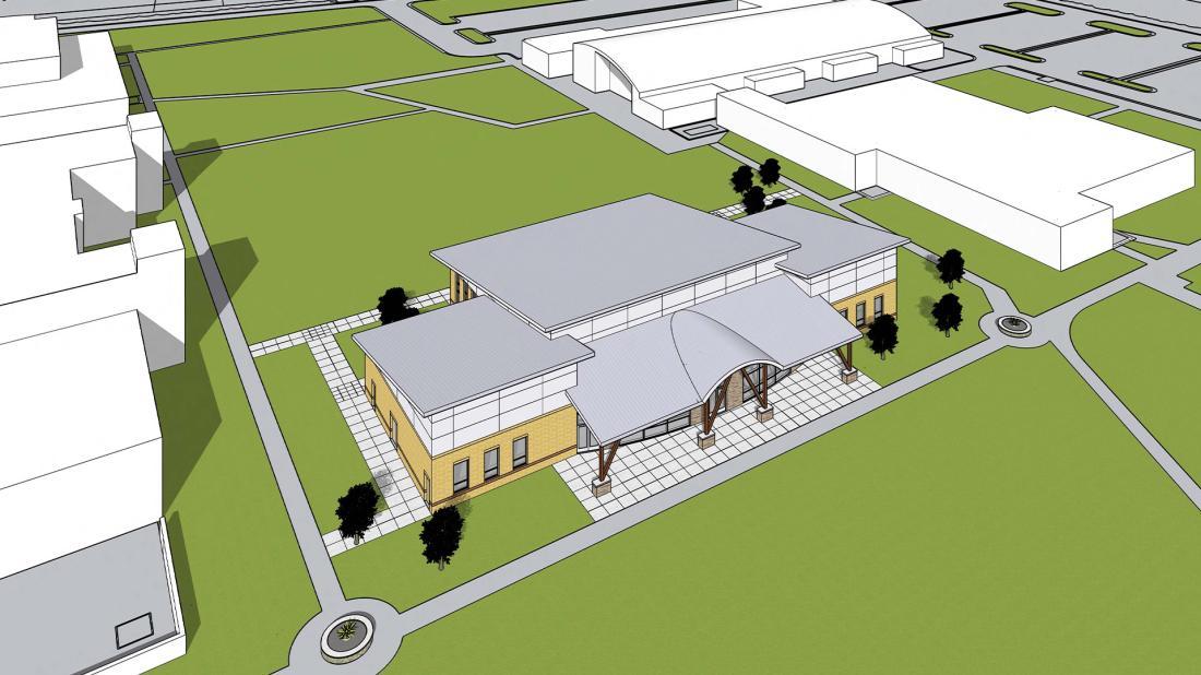 Aerial view rendering of Corporate Training Center on New Bern campus