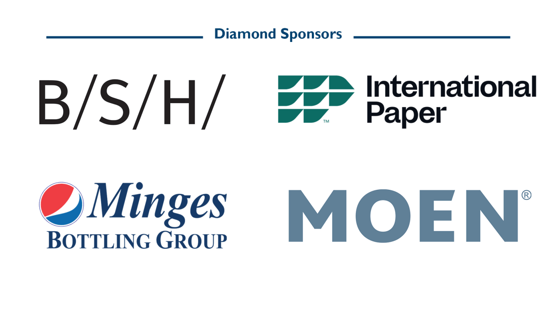 Diamond sponsors with logos for B/S/H/, International Paper, Minges Bottling Group, and Moen