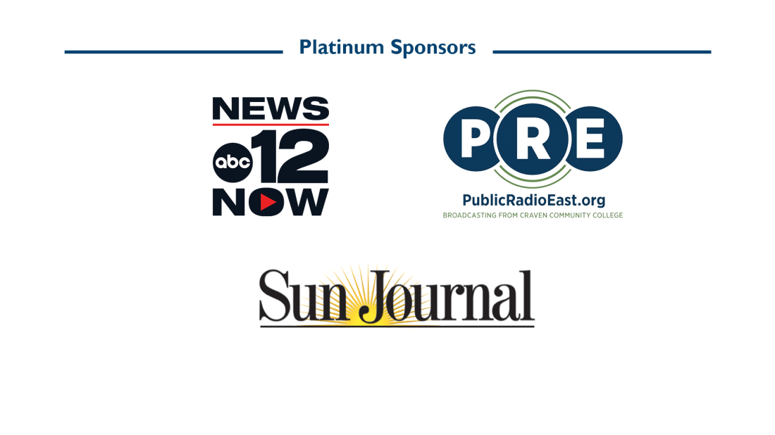 Platinum sponsors with logos of ABC News 12, Public Radio East, and Sun Journal
