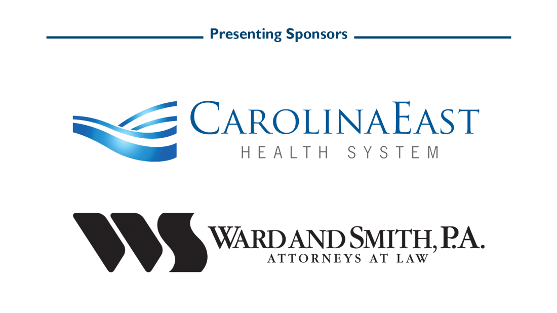 Presenting sponsors with CarolinaEast Health System logo and Ward and Smith, P.A. logo