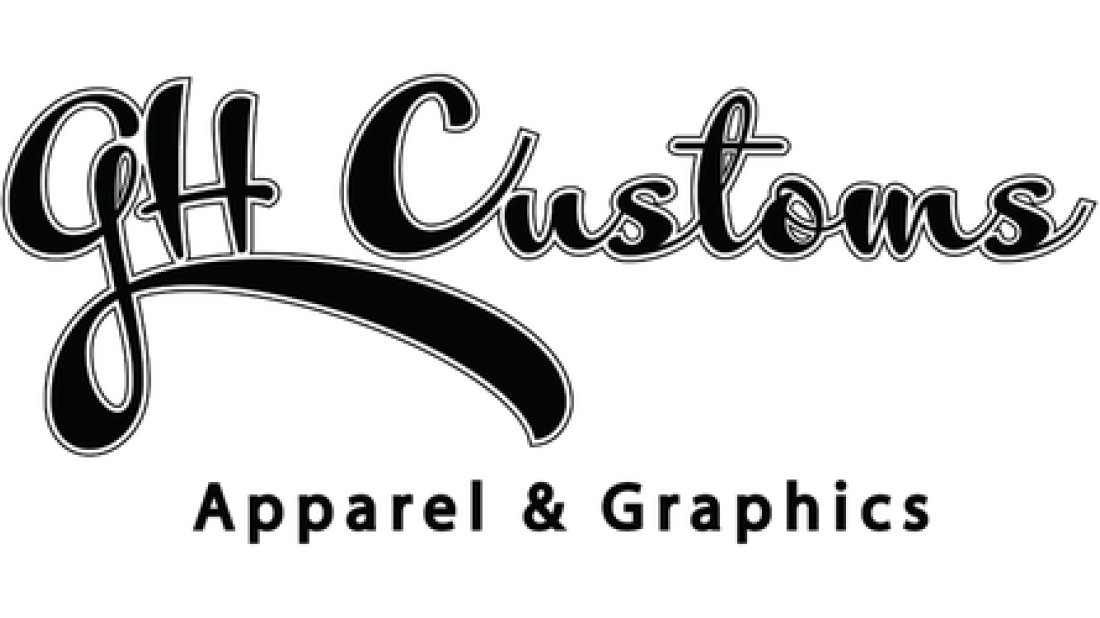 GH Customs Apparel & Graphics logo in black lettering on a white background, with “GH Customs” in large stylized script above “Apparel & Graphics.”