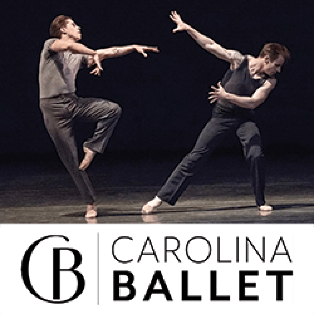 Carolina Ballet logo below two male dancers