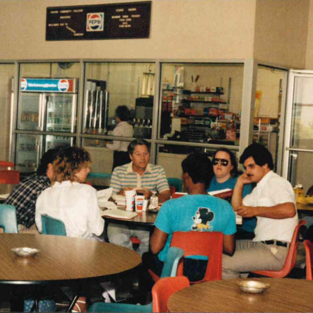 Students in cafeteria in 1980s