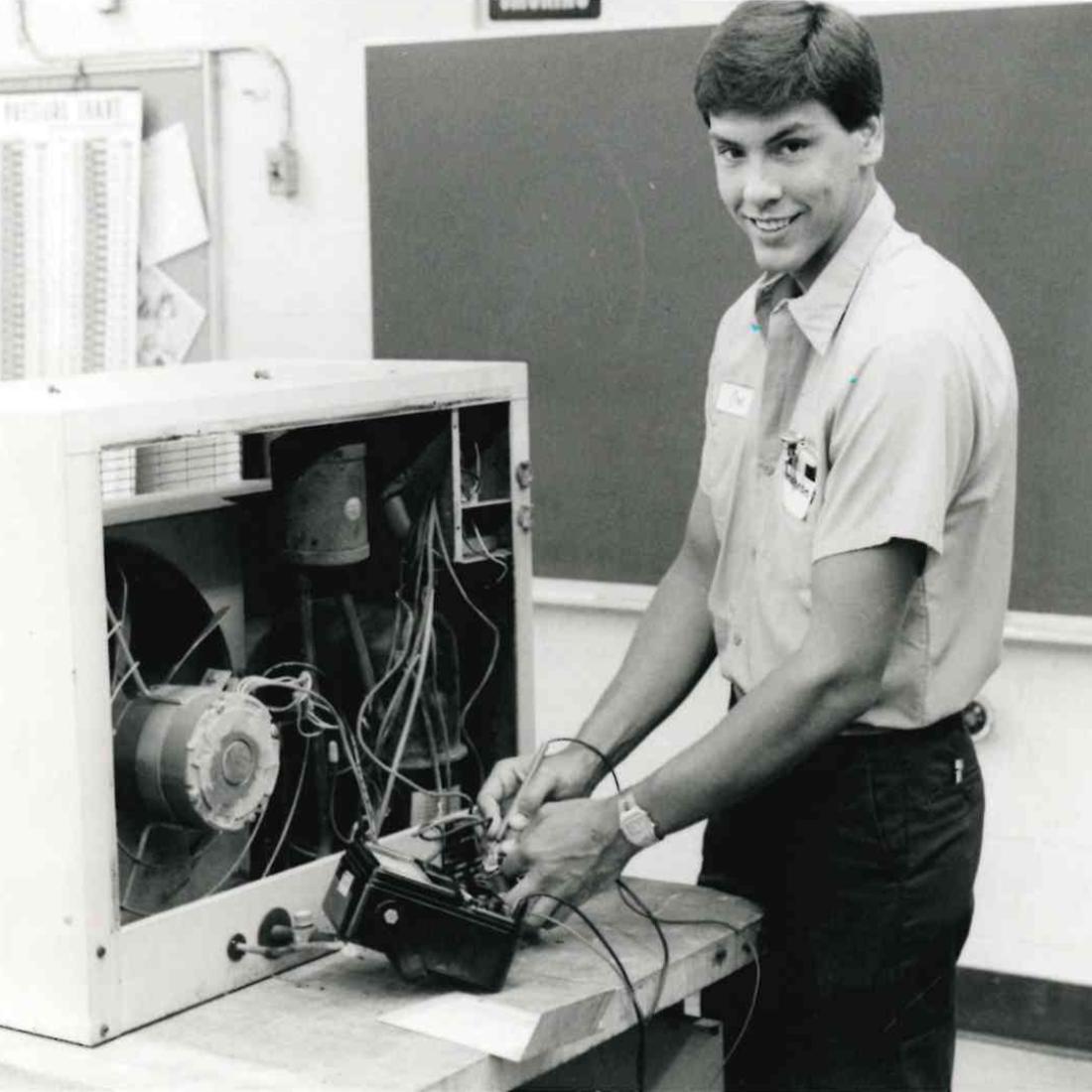 Male machining student in 1988