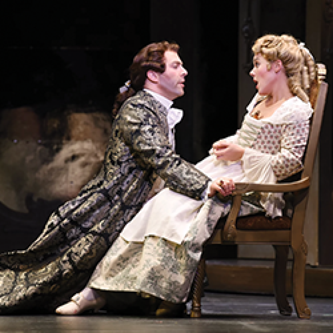 Two actors on stage in the opera The Marriage of Figaro