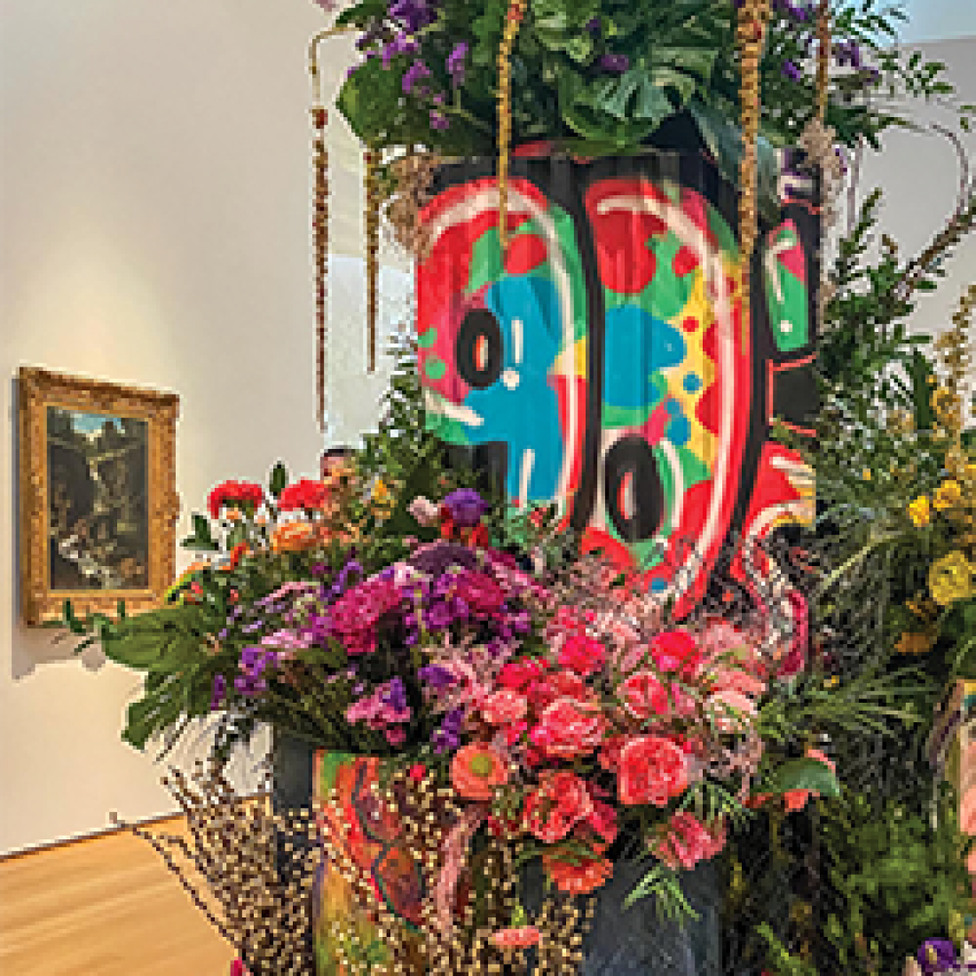 Flowers and art in a gallery