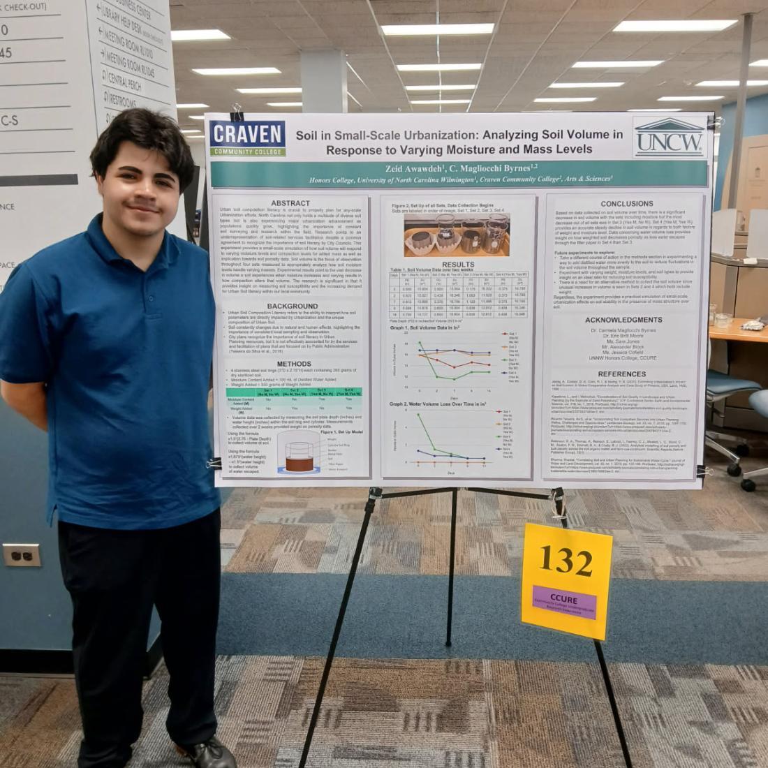 Man stands next to research poster