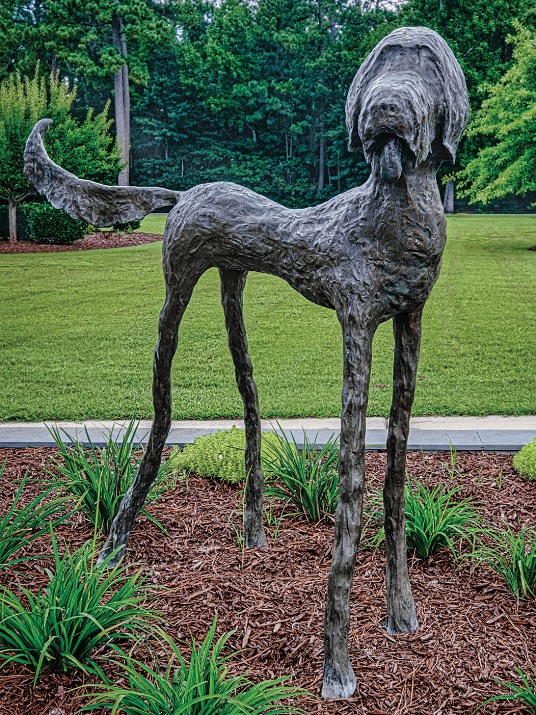 Bronze dog sculpture