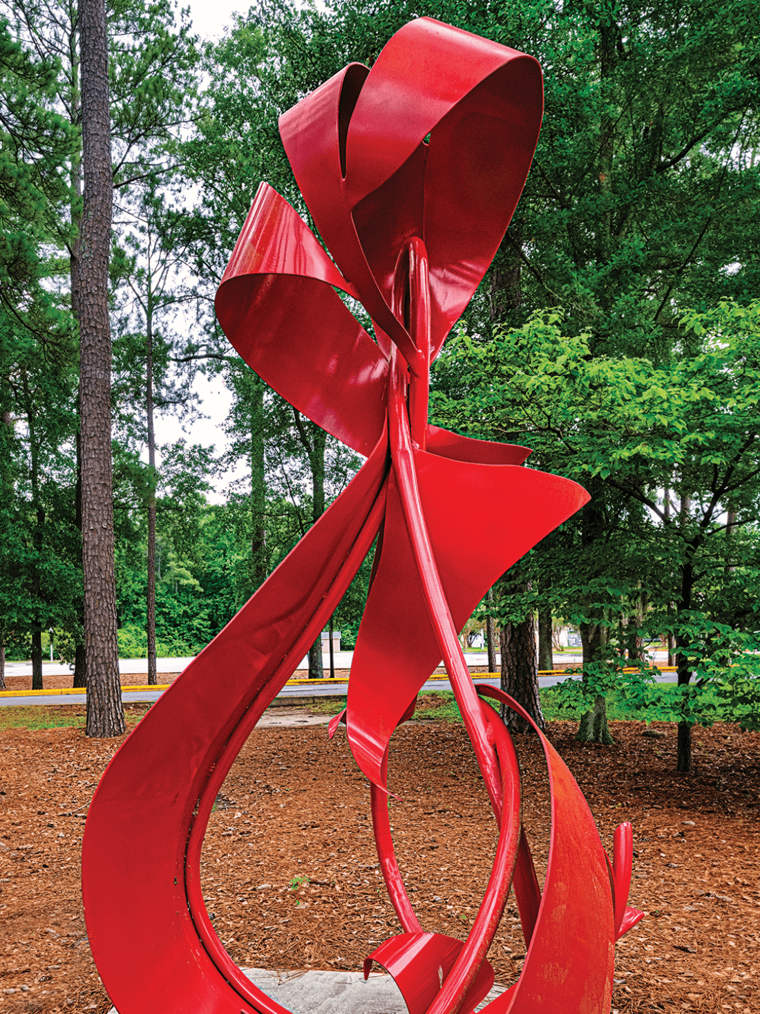 Red painted aluminum sculpture