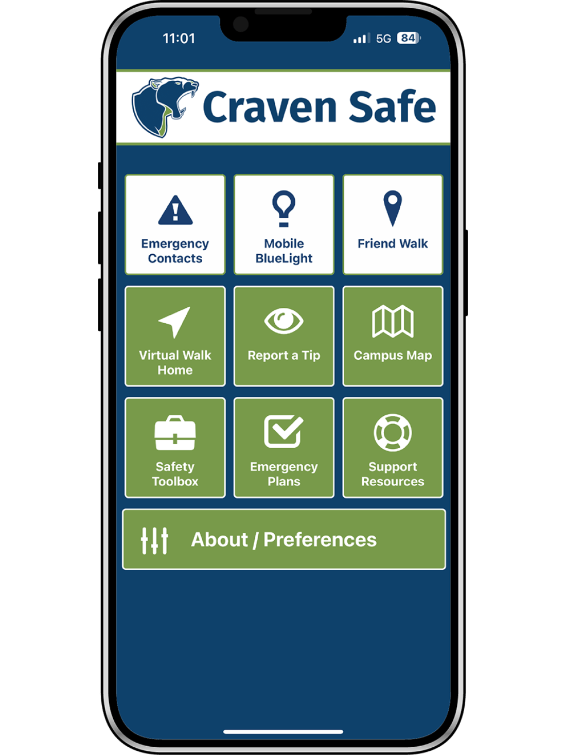 Mobile phone screen displaying the Craven Safe app