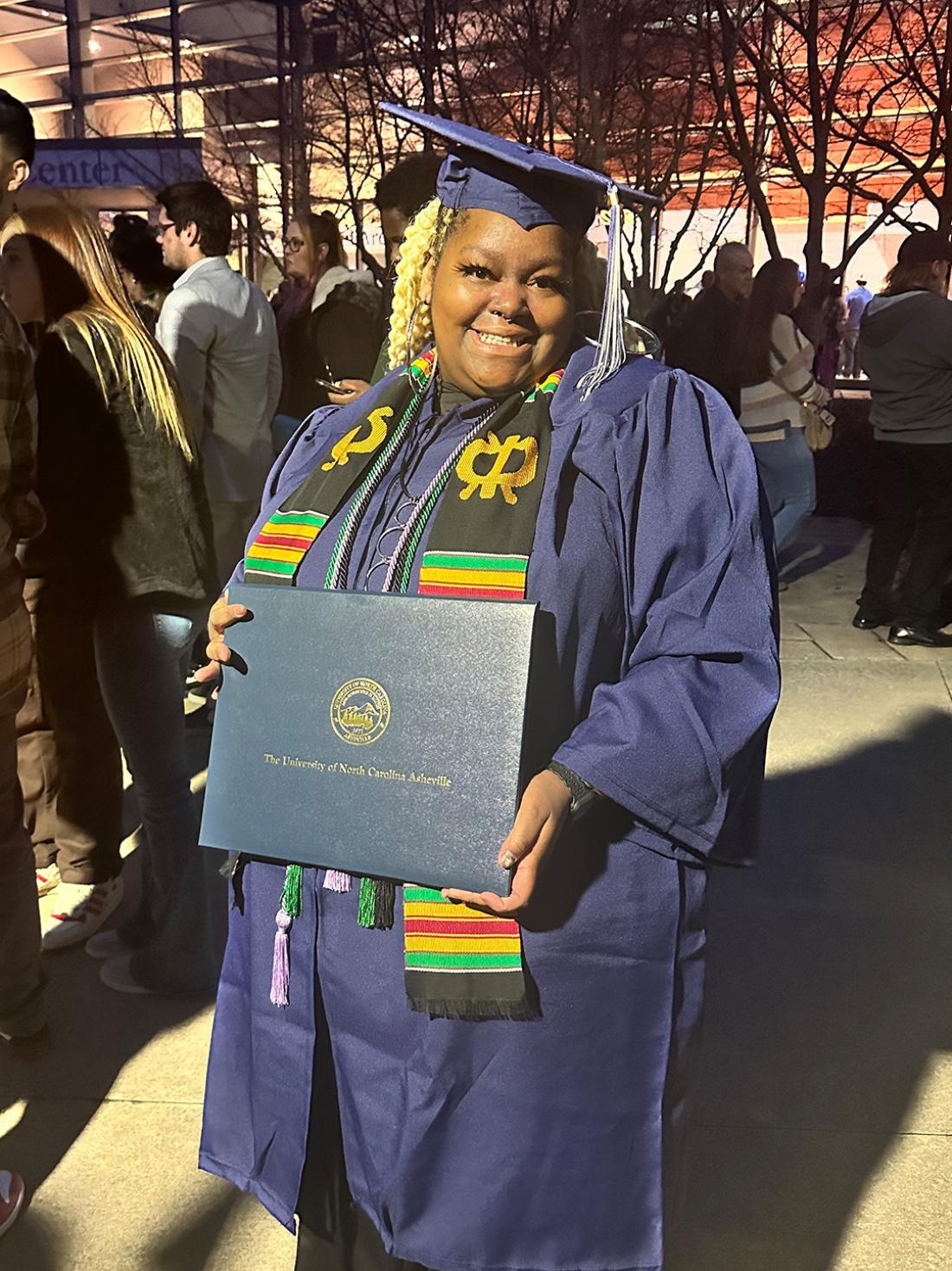 Craven alum Shanyia Howard in cap and gown for bachelor's degree