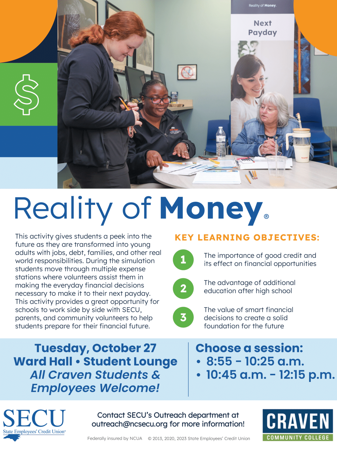Flyer showcasing information of Reality of Money event.