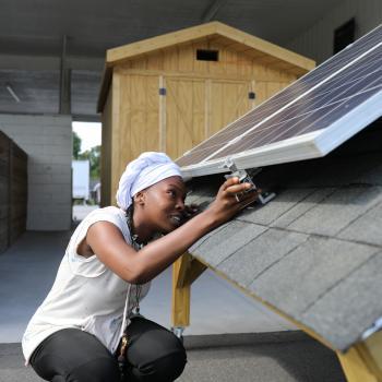 Female student in solar photovoltaic class