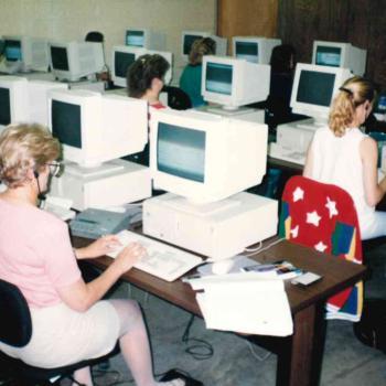 Students at a computer lab in the 1990s