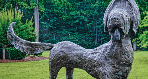 Bronze dog sculpture