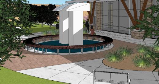 Drawing of sculpture on patio.