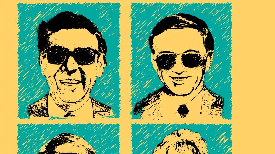 Drawings of four people in sunglasses