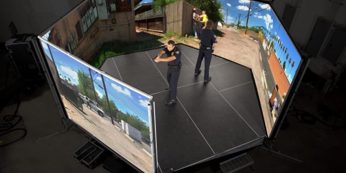 Craven CC has collaborated with the City of New Bern to provide local law enforcement agencies with a new Law Enforcement Simulator Training program, which will utilize a state-of-the-art training simulator that uses real-life scenarios. (Photo courtesy of VirTra).