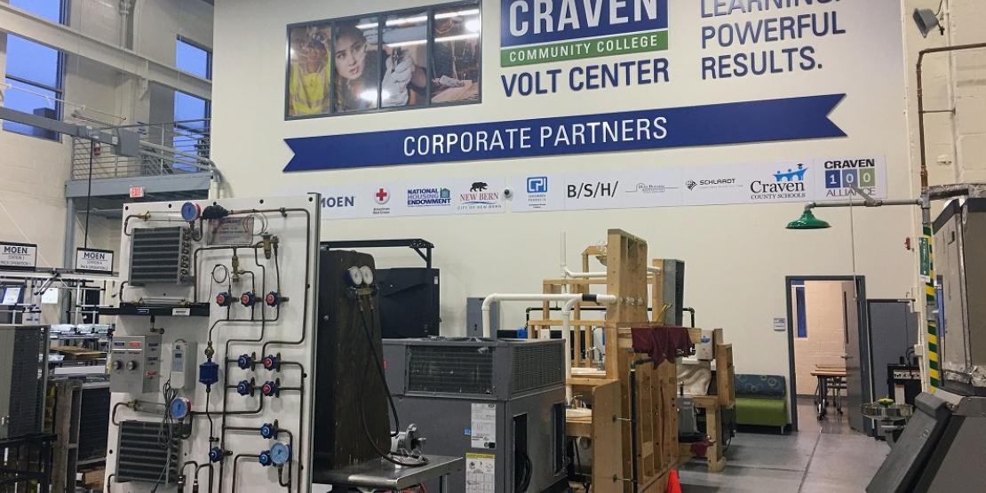 Craven Community College recently won two gold Medallion Awards from the National Council for Marketing & Public Relations. The awards were for “Excellence in Writing” and “Interior Signage/Displays,” the latter of which was for the wall design inside the Volt Center.