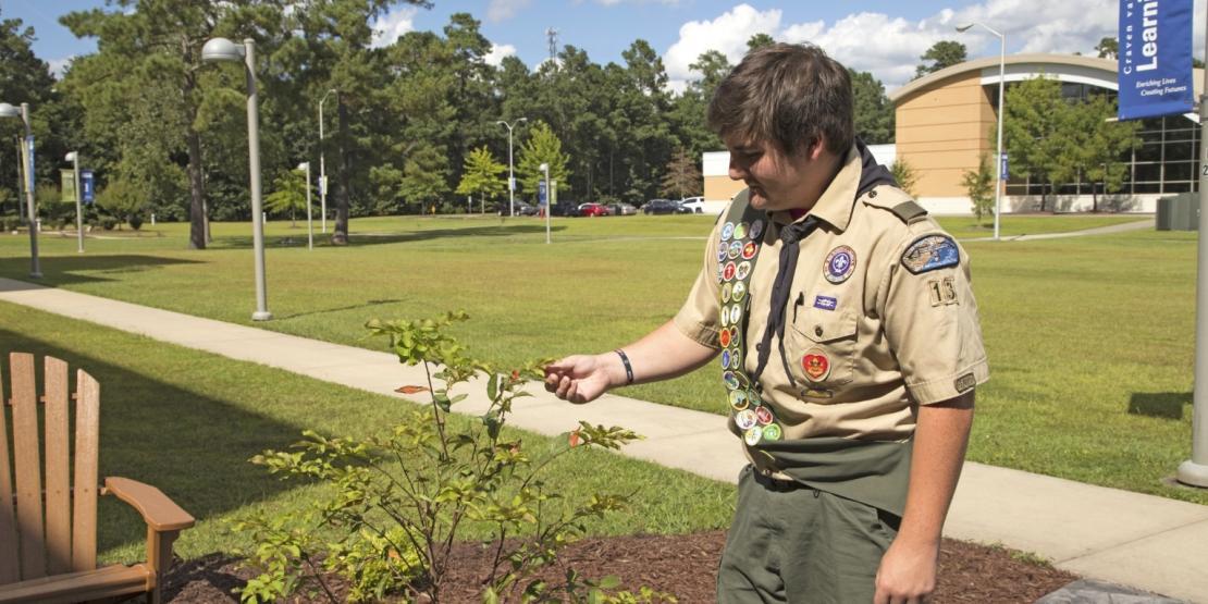 ​​​​​​​Craven Early College student Nicholas Potter recently helped complete the Bruce Waugh Memorial Garden as his Eagle Scout project.