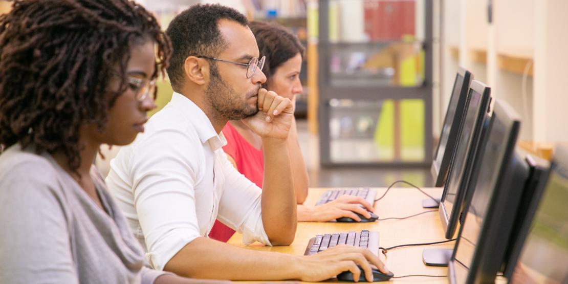 students working at computers