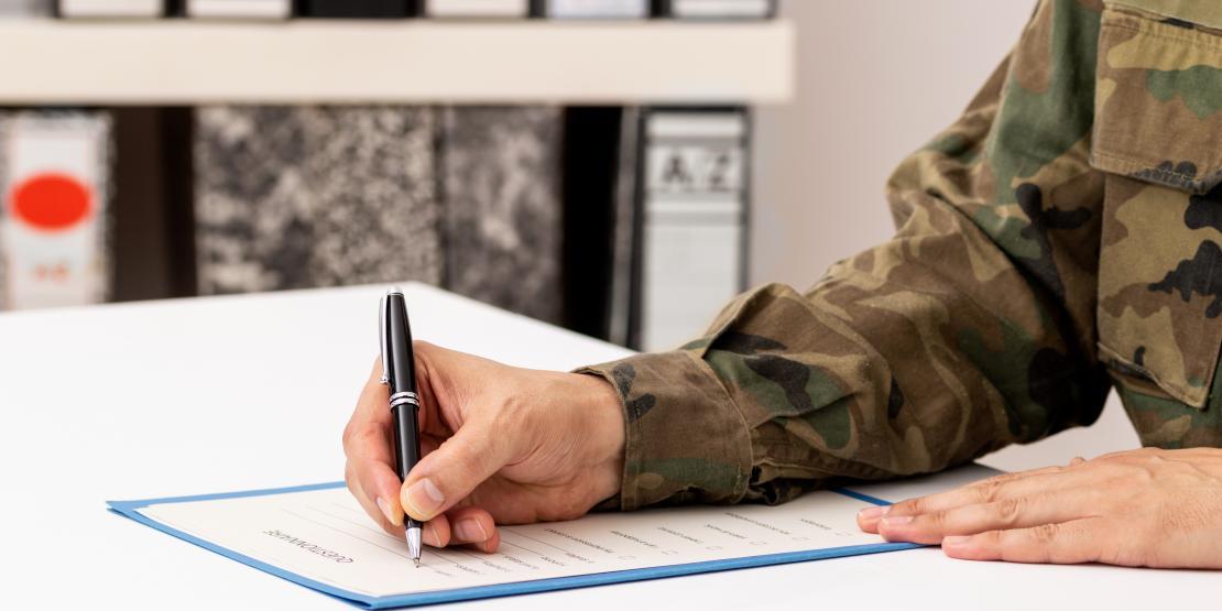 Military Student at Desk