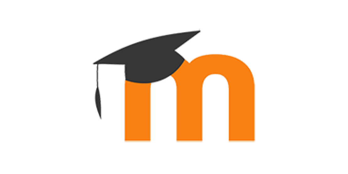Moodle logo orange letter M wearing grad cap