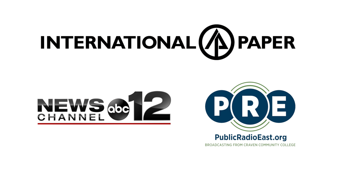 Logos for International Paper, News Channel 12 ABC, and Public Radio East