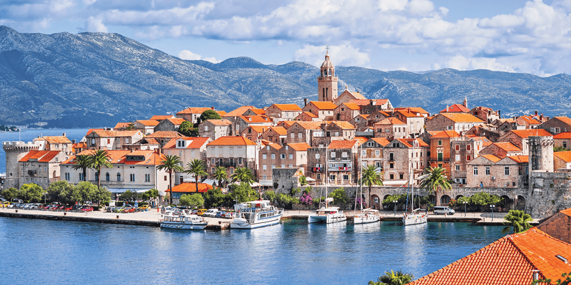 Scenic view of houses along the water in Croatia