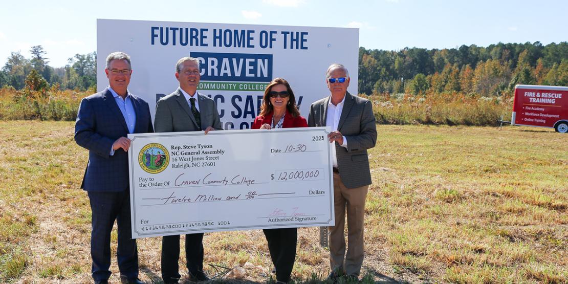 Pictured L-R: Senator Jim Perry, Craven CC President Dr. Ray Staats, State Representative Celeste Cairns, and State Representative Steve Tyson.