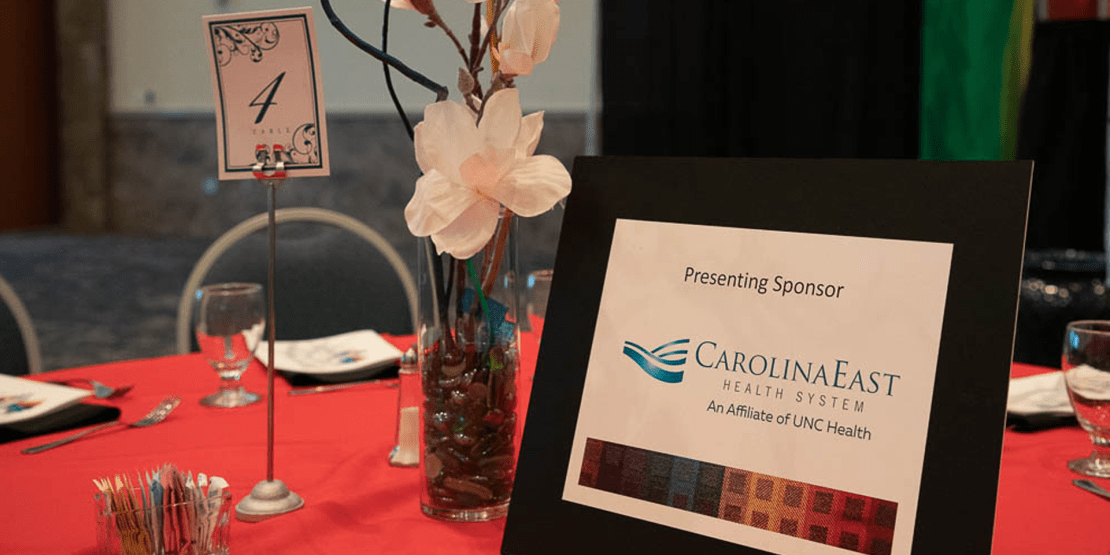 Card listing the 2023 Community Fabric Awards presenting sponsor, CarolinaEast Health System