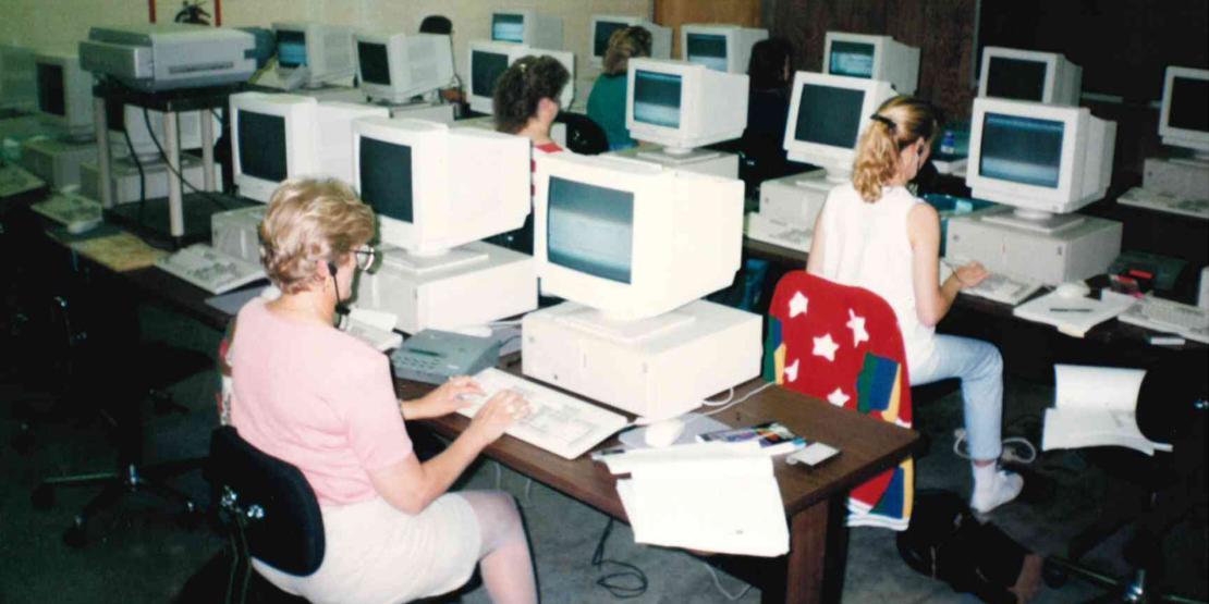 Students at a computer lab in the 1990s