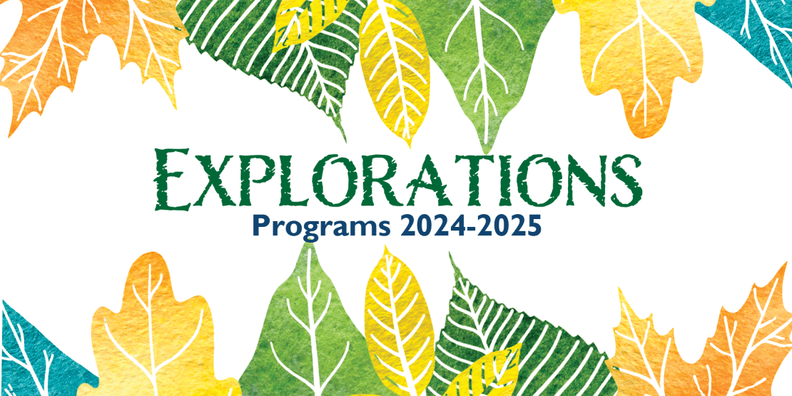 Colorful digital leaves with text "Explorations Programs 2024-2025"