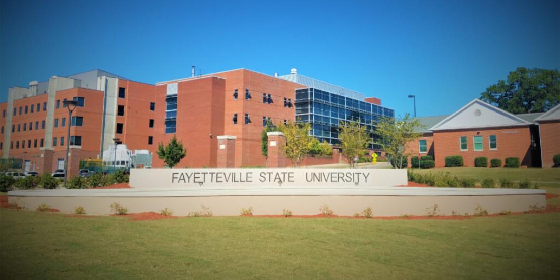 Fayetteville State University exterior of main buildings and sign