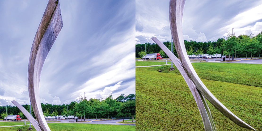 Stainless steel abstract curved sculpture
