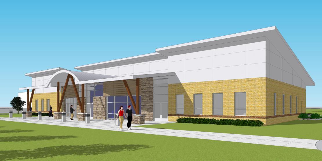 Rendering of one-story Corporate Training Center building