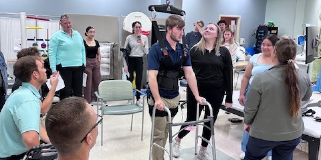 Student rehabs in walker