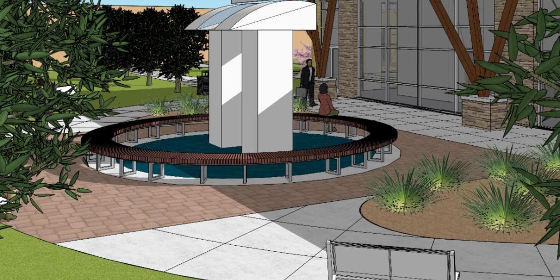 Drawing of sculpture on patio.