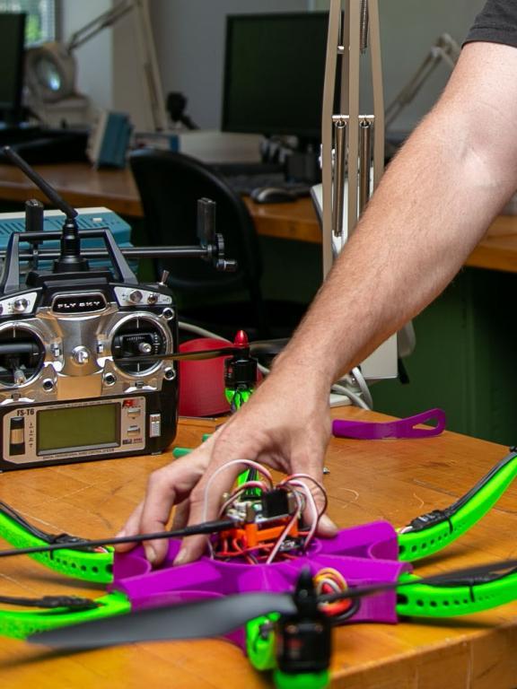 Student builds colorful drone in classroom