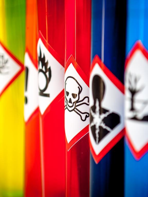 Chemical hazard pictograms with focus on toxic hazardous waste