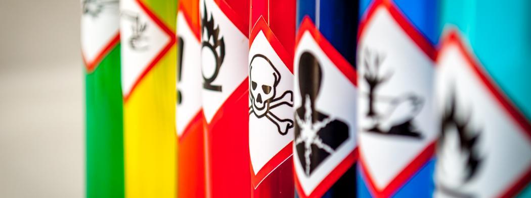 Chemical hazard pictograms with focus on toxic hazardous waste