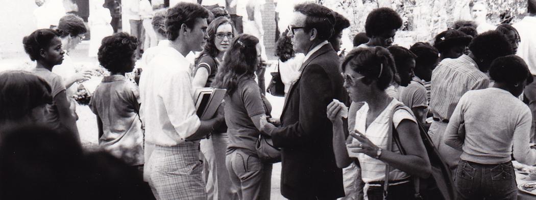 Students in courtyard in 1970s